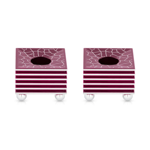 זוג מחזיקי נרות מרובעים לשבת מדגם Grooved